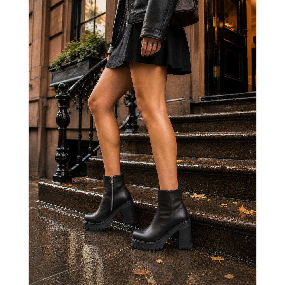 Dr. Martens Magdalena Wyoming Leather Platform Heeled Ankle Boots Black US 8